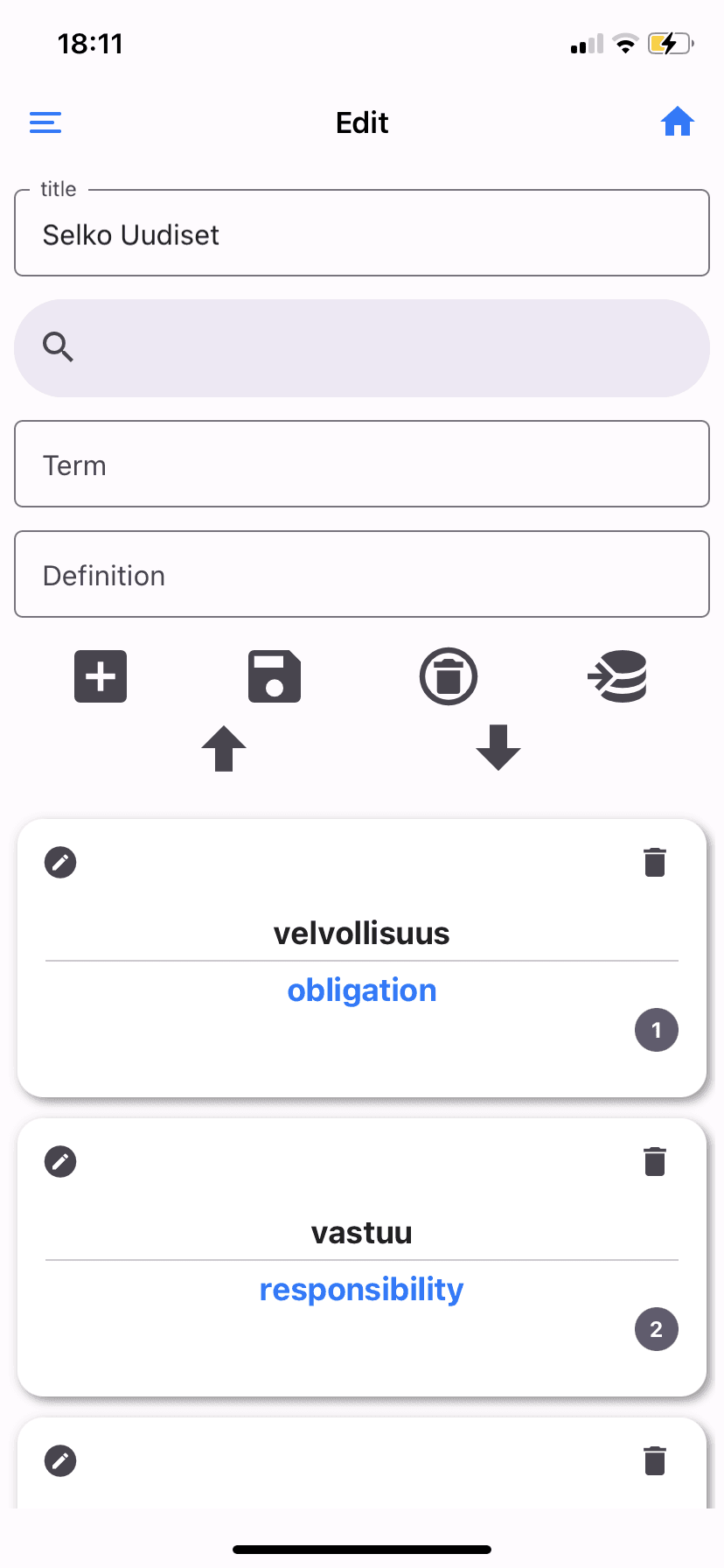 wordslet app edit screen